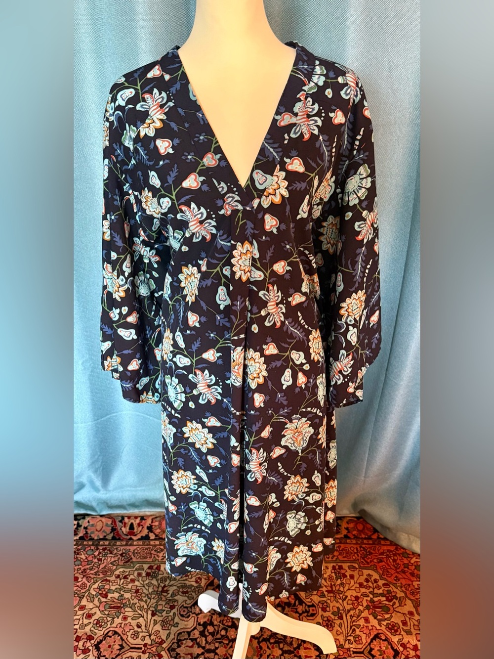 Tome NYC Navy Floral Midi Kimono Dress